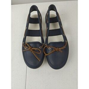 Crocs Beach Line Women's Boat Shoes Size 9 Navy Blue Brown Lace Flats Casual
